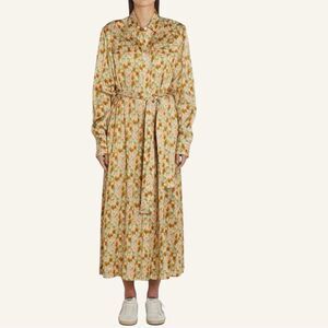 Sz 4 Golden Goose Floral Print Long Sleeve Crepe Maxi Shirtdress NWOT $1,375